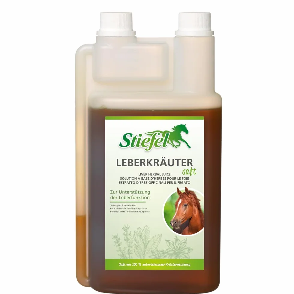 Stiefel Leberkräutersaft für Pferde, aus Einer 100% naturbelassenen Kräutermischung, kann zur Unterstützung der Leberfunktion beitragen, mit Bitter- & Gerbstoffen, flüssig mit Dosierflasche, 1l