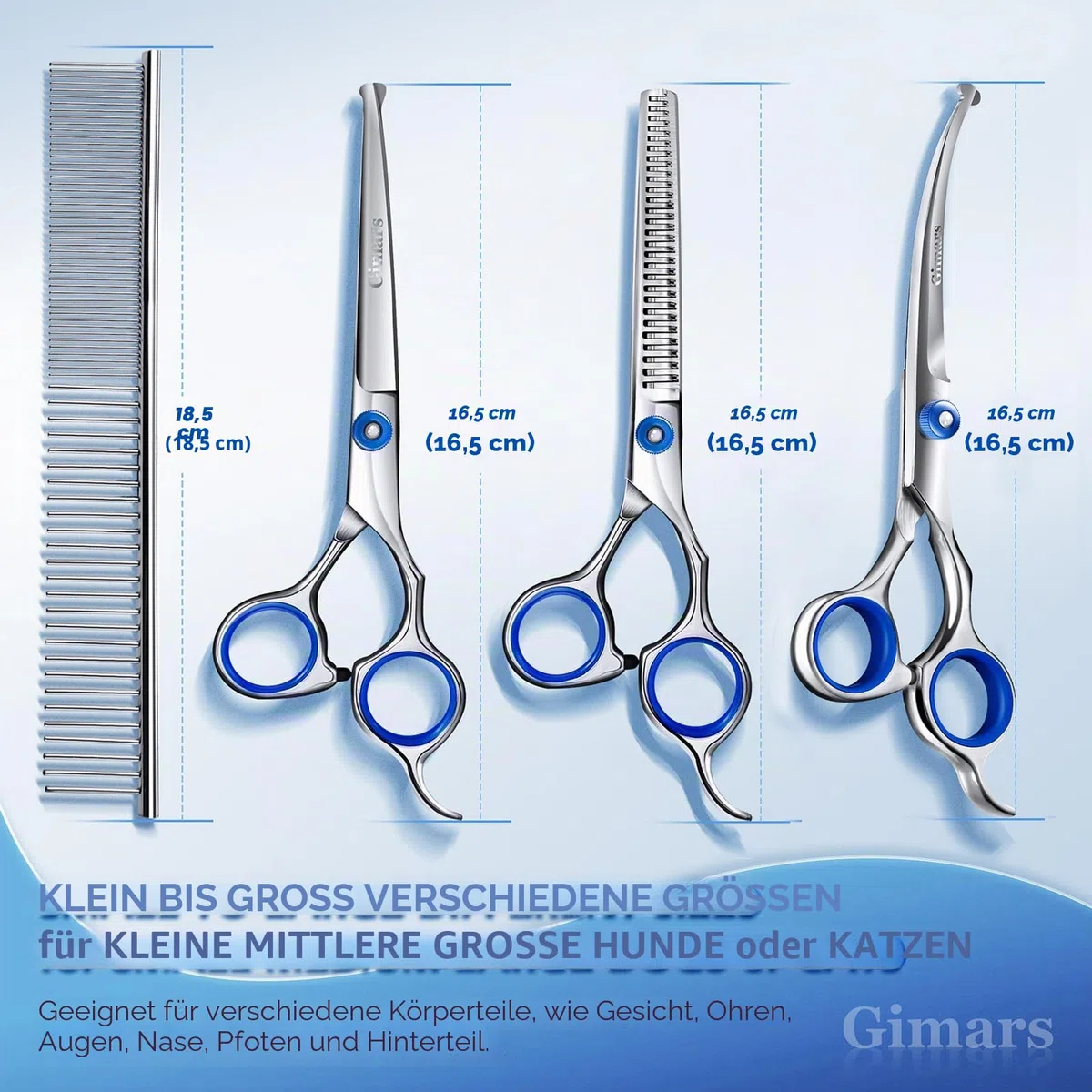 Gimars Professionelle 5-in-1 Fellschere für Hunde, 4CR mit runder Sicherheitsspitze, robuste Titanbeschichtung, gerade und Effilier- und gebogene Schere