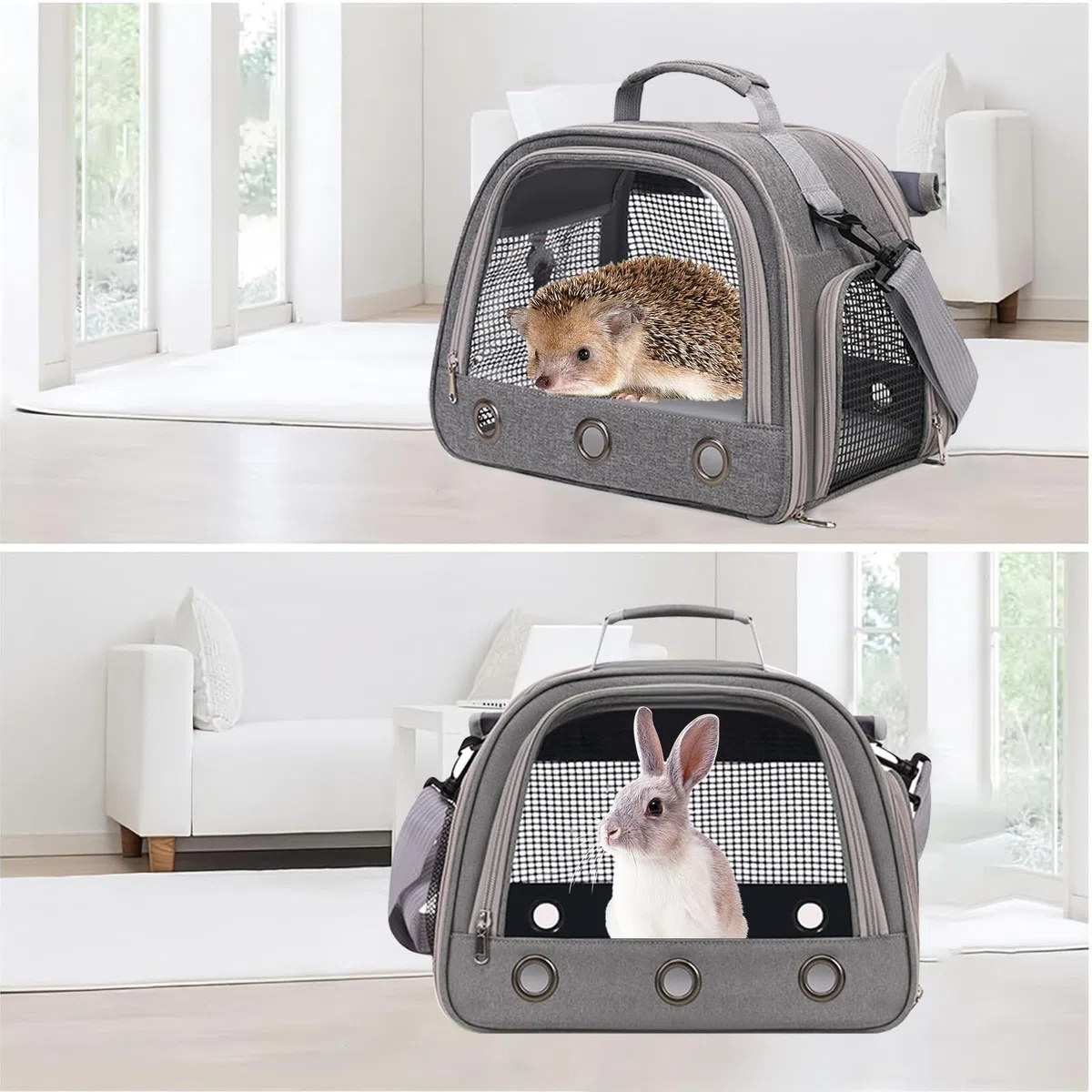 Transportbox Kaninchen Kleintier Haustier-Tragetasche, Meerschweinchen-Tragetasche, Faltbar und Atmungsaktiv (Schwarz)