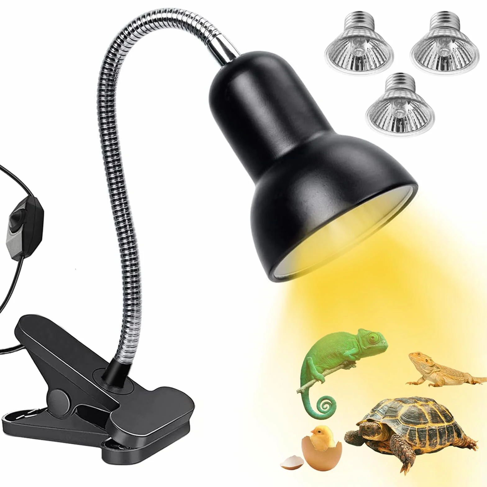 TOGETDREAM Schildkröte Wärmelampe Reptilien Terrarium Lampe Wärmelampe Terrarium mit 360°Schwenkklemme Clip 25 W, 2*50 W Glühbirne UVA, UVB-Wärmeheizung Schildkröte, Schlange, Eidechse usw Halogen