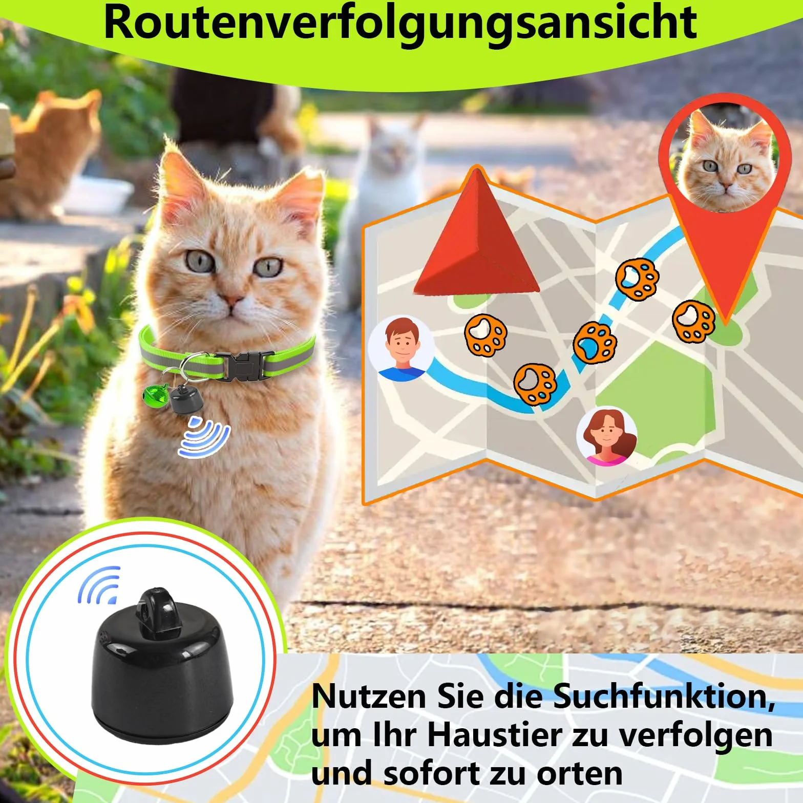 Katze GPS Tracker Hund Kompatibel mit iOS ＆ Android, Weltweite Standortverfolgung, Katzen Halsband GPS Trackers Ohne ABO, Mini Pet Tracker für Katzentracker Katzentracking Peilsender