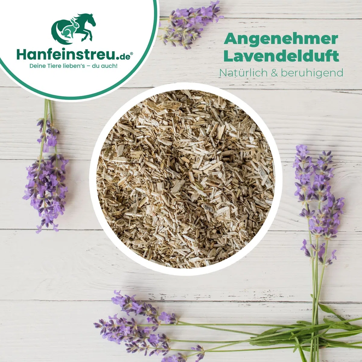 Hanfeinstreu mit Lavendel für Kleintiere, Hühner und Pferde, 30 Liter, 100% Naturprodukt, Extrem Saugfähig, Staubarm, Geruchsbindend, Nachhaltig und Langlebig