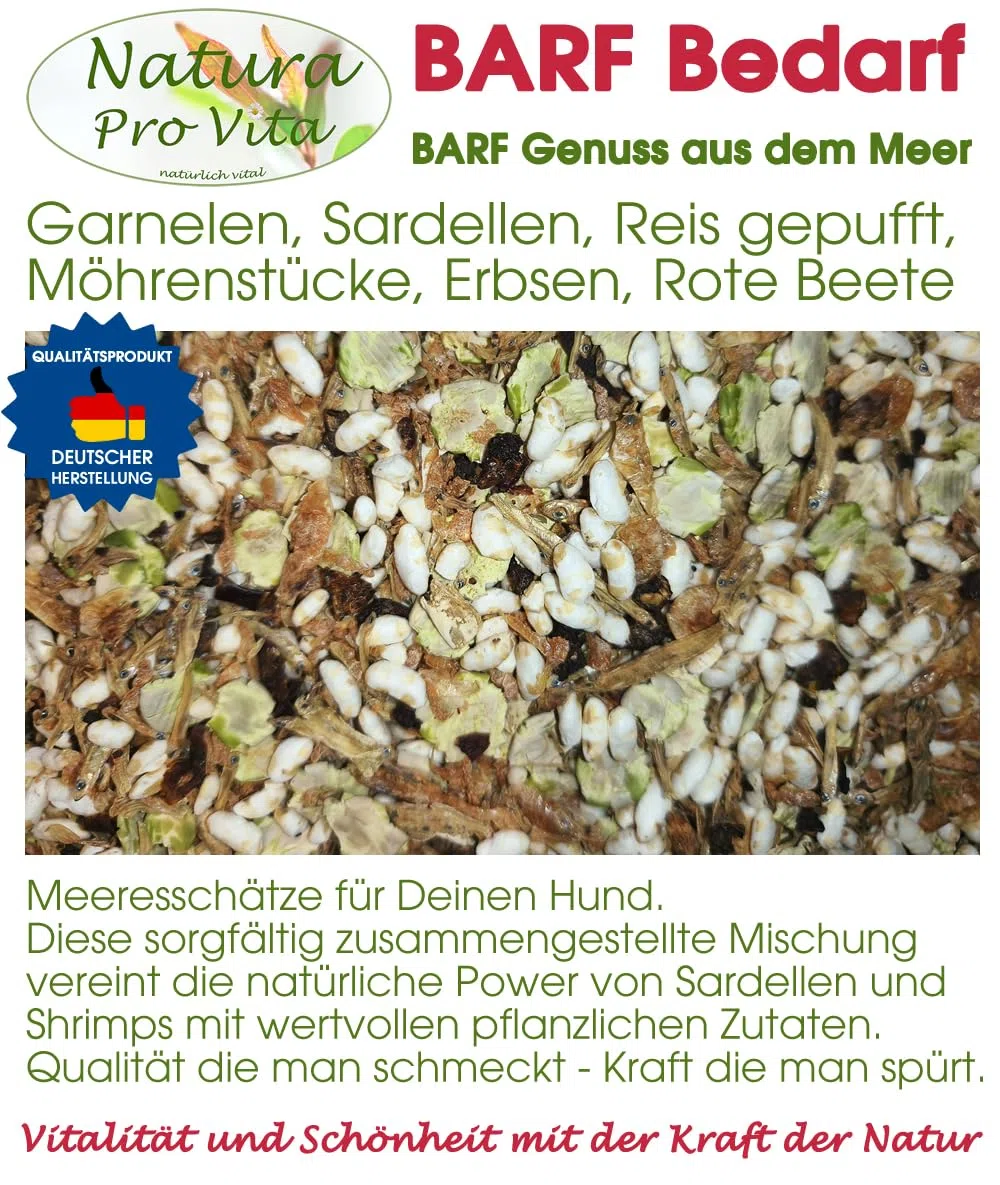 Gemüsemix Hund Barf Zusatz proteinreich Garnelen Fisch Reis Omega-3 Meeresgenuss für Hunde 500g