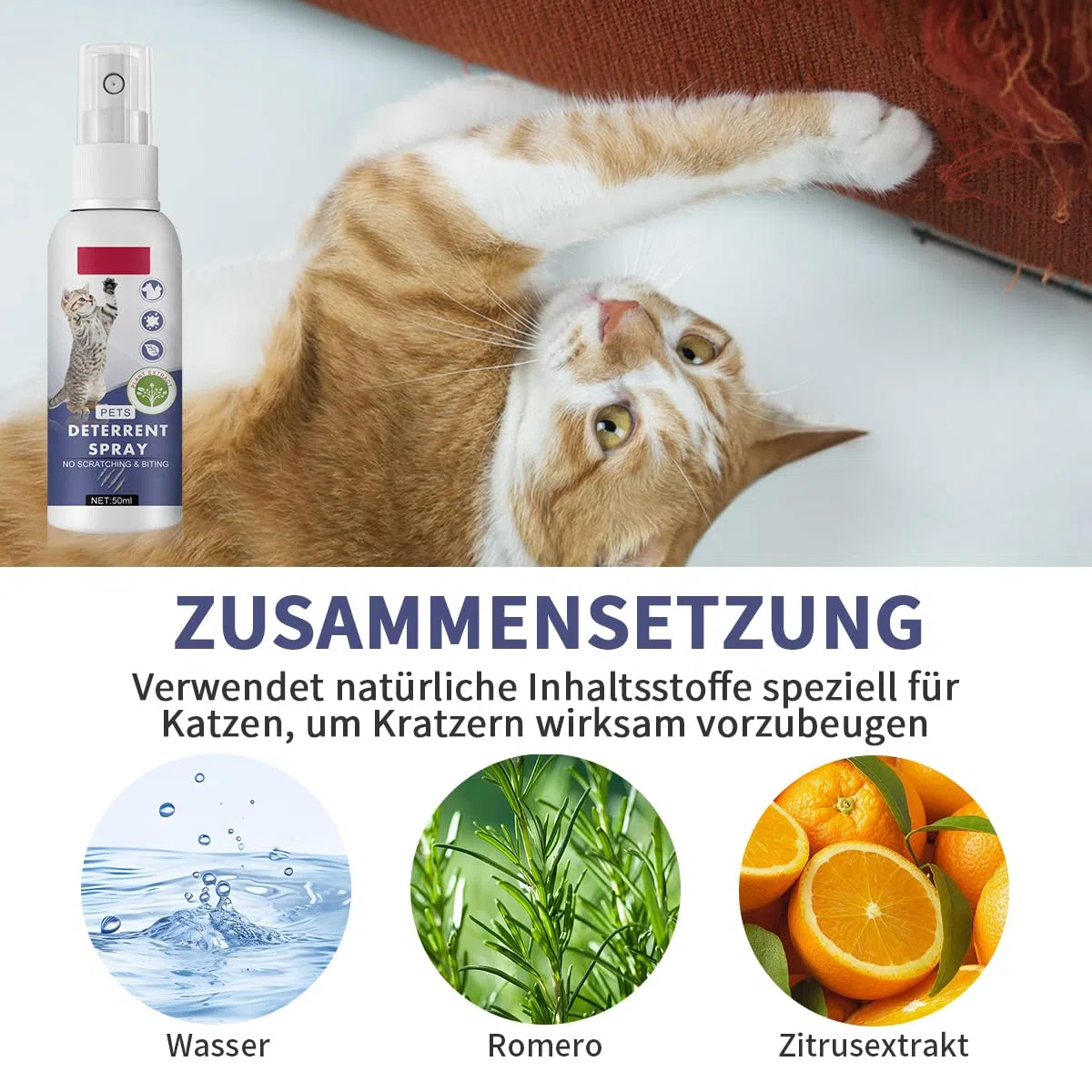 Katzenabwehrspray,Anti Kratz Spray Katzen,Kratzschutz für Katze Hund,Fernhaltespray Katzen,Kratzfestes Spray,Katzenabwehrspray für Innen und Außen,Natürlich Effektiv,50ml