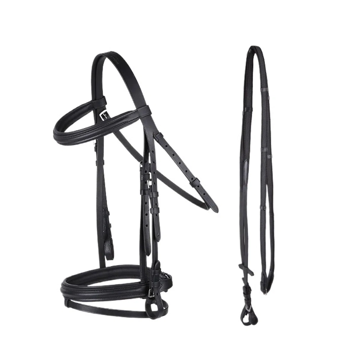 Zügel Pferd Braunes Reitpferd mit Gummi-Anti-Skip-Zügeln, Trainingspferd, schwarzes Rindsleder-Halfter Zügeln(Black S)