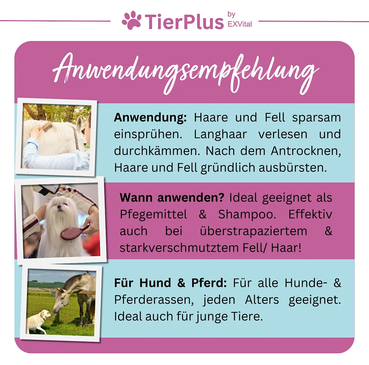 Haarpracht Spray für Pferde & Hunde, 500 ml Sprühflasche, Fell-, Schweif-, & Mähnenspray, Pflegespray für seidigen Glanz, leichte Kämmbarkeit & Entwirrung, natürlich hautschonende Pflege