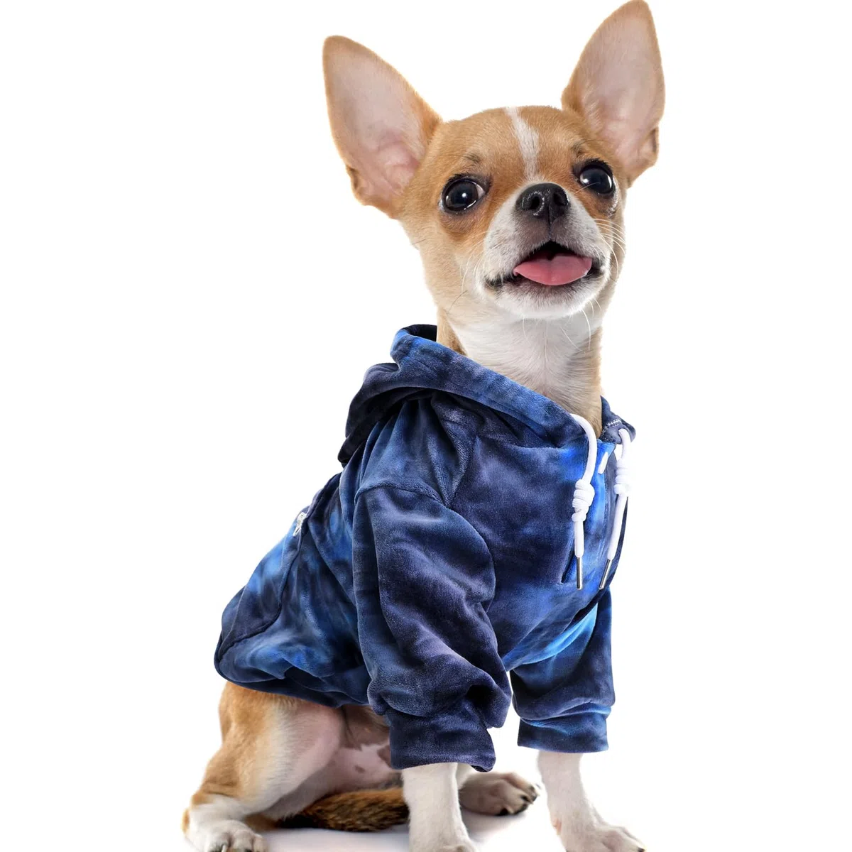 Eyein Hundehoodie für kleine mittlere und große Hunde, Warmer Flanell Hunde Kapuzenpulli mit Taschen und Leine Portal, Weiche Hundebekleidung für Frühling Herbst Winter (Blau-Grau Tie Dye, M)