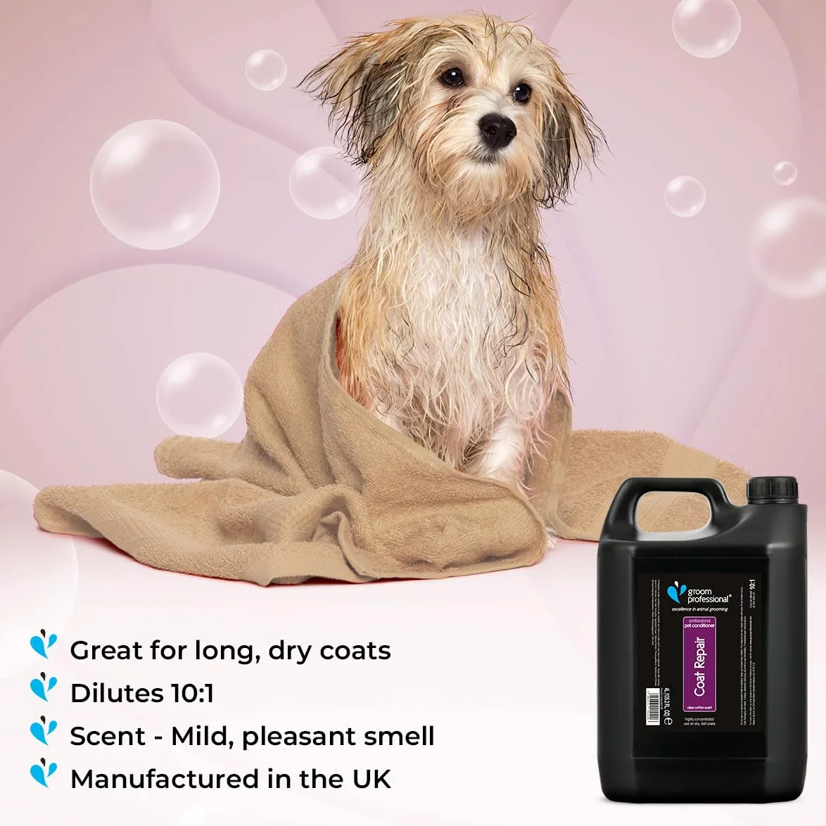 Groom Professional Coat Repair Hundeconditioner (4 L) – Salongröße 10:1, Intensive Pflege für Trockene & Geschädigte Felle, Macht Weich & Glänzend, Produziert in UK