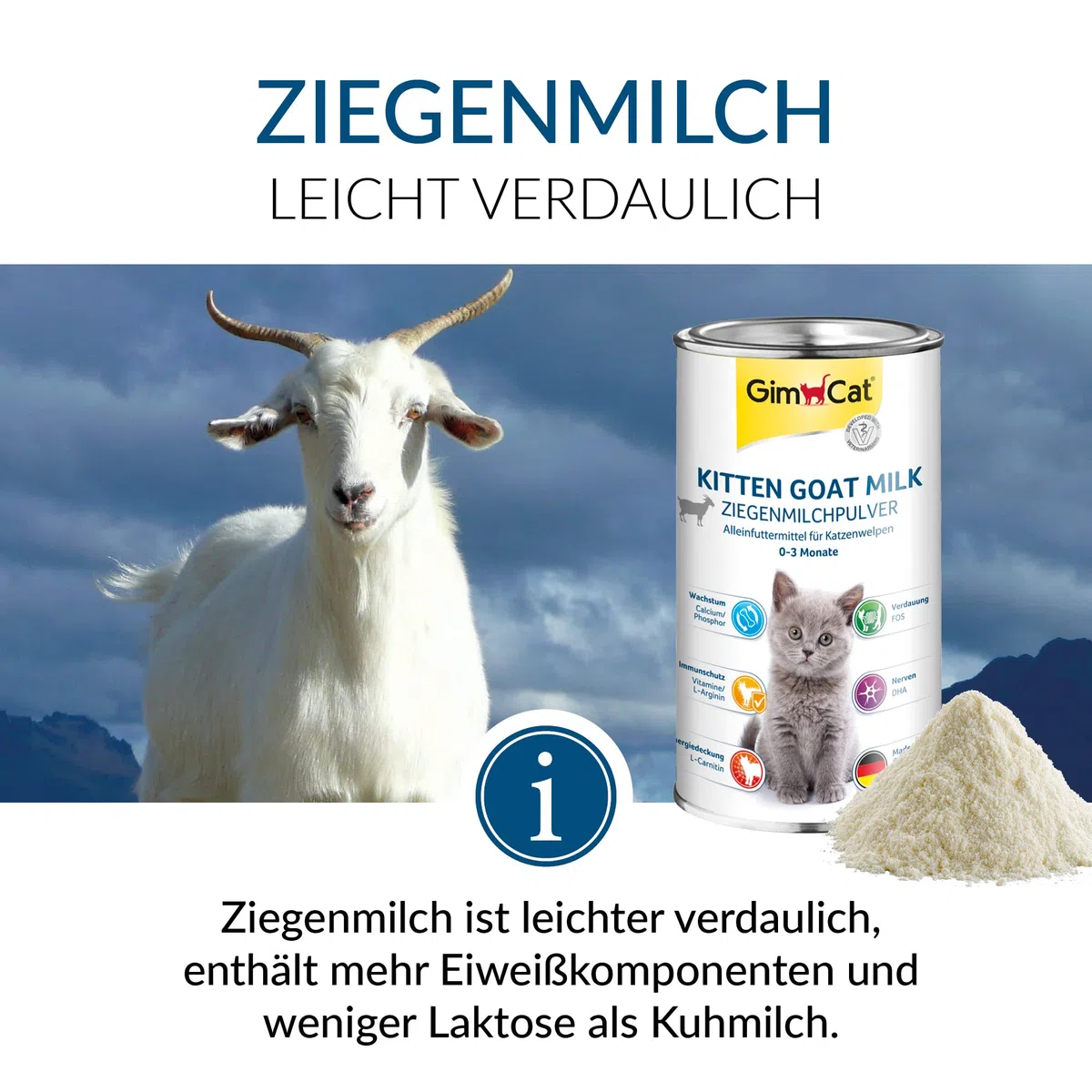 GimCat Kitten Goat Milk - Ziegenmilchpulver als Alleinfutter für Katzenbabys bis zum 3. Monat - 1 Dose (1 x 200 g)