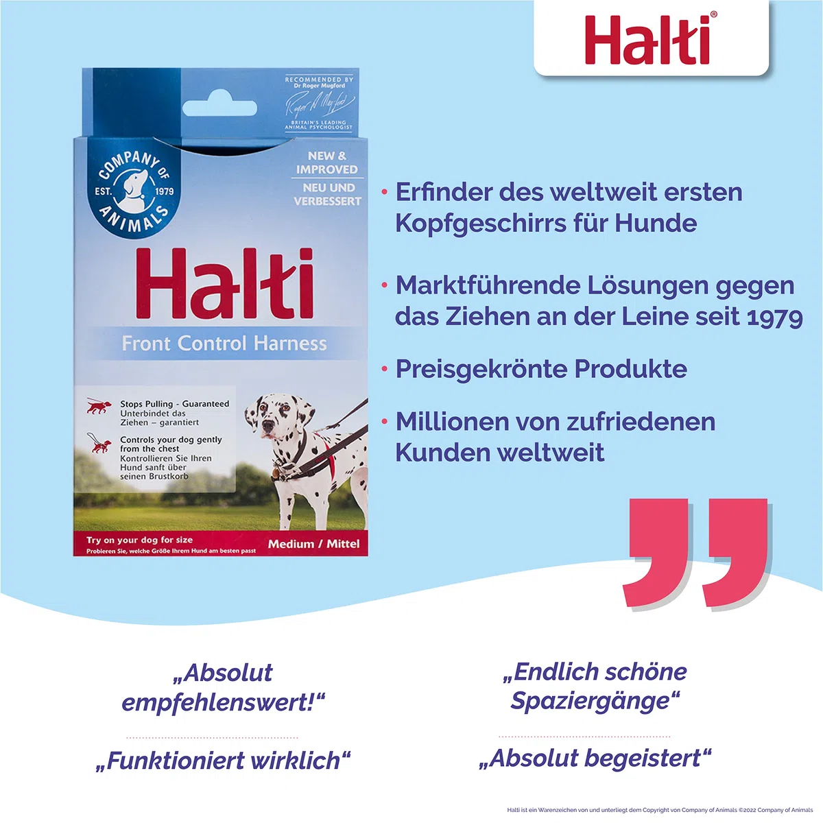 HALTI Front Control Anti-Zug Geschirr, Größe Mittel - Verhindert, dass Ihr Hund an der Leine zieht, Kontrollieren Sie Ihren Hund sanft über den Brustbereich, Einfache Anpassung und Benutzung