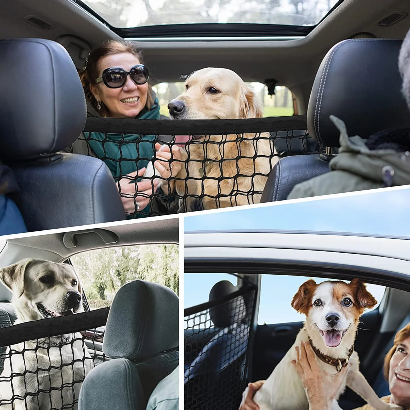 Schutzgitter Auto Barriere Trennnetz: Hundegitter Auto Hundeschutzgitter aus Polypropylen mit 4 Haken, Elastizität Hundegitter für den Kofferraum Doppelschicht Trenngitter Kofferraum Hund 120 x 90cm