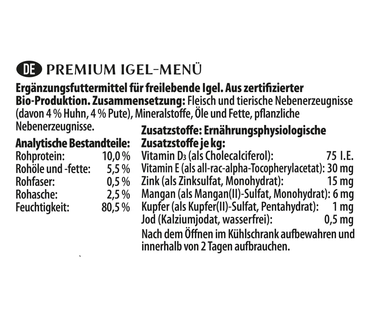 Dehner Natura Igel-Menü | artgerechtes Igelfutter, Nassfutter, vollwertiges Alleinfutter, Spezialfutter | Ganzjahresfütterung, Überwinterung | proteinreich | 16 x 100 g