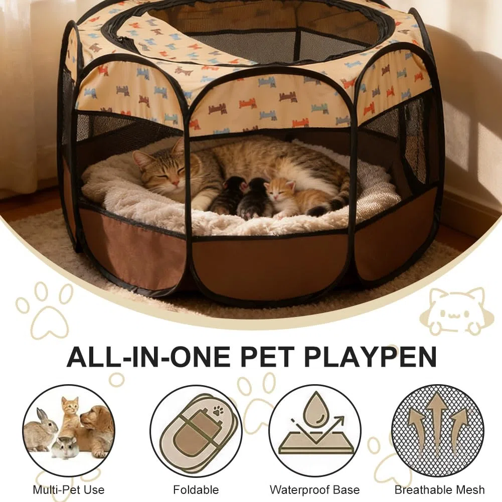 Welpenlaufstall faltbar, 74x74x43cm, Hundelaufstall & Katzengehege, Faltbare Hundebox für Wohnung Indoor & Outdoor, Laufstall für Welpen, Kleine Hunde und Katzen