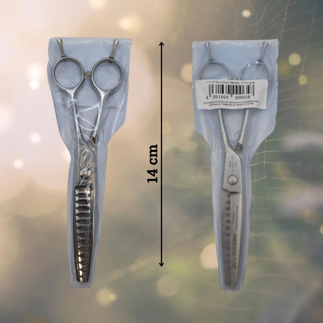 EHASO Hundeschere Modellierschere Revolution Zahnung einseitig Profi Fellschere für Hunde | 17 cm gerade | 14 zahnig, grob | Hochwertige Hundescheren direkt aus Solingen | Langlebig und hochwertig