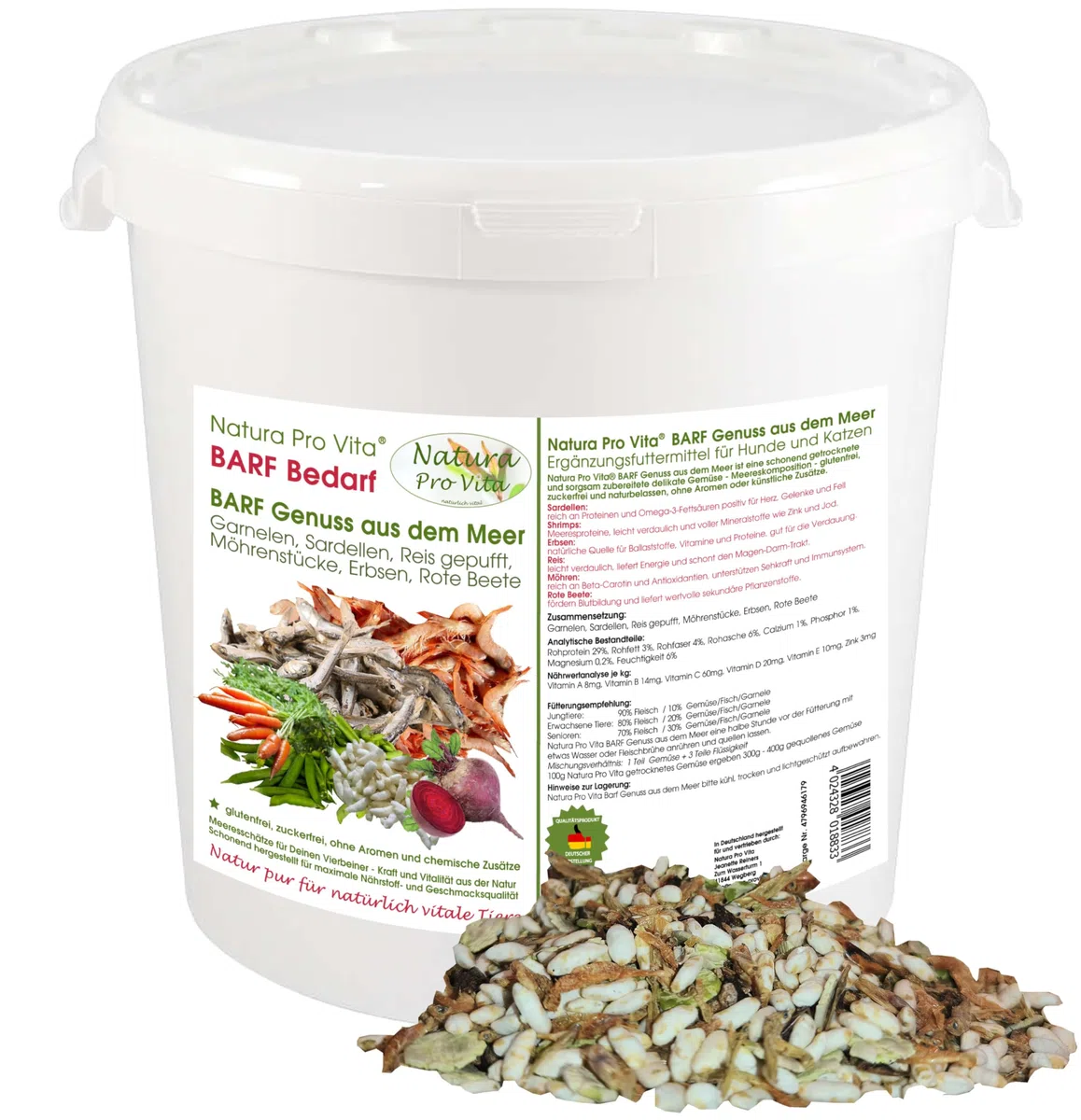 Gemüsemix Hund Barf Zusatz proteinreich Garnelen Fisch Reis Omega-3 Meeresgenuss für Hunde 500g
