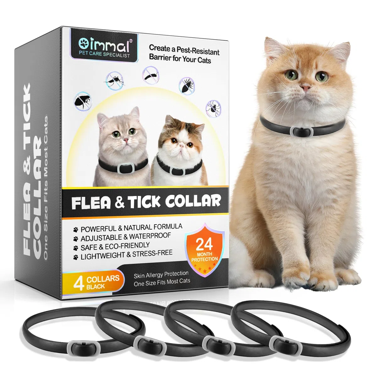 Anti Floh Und Zecke Katze Halsband, Katze Floh Halsband, 4-Teiliges Set Larven Und Eier Mit Verstellbarem Wasserdichtem Bund Effektiv Für 24-Monate Geschützt
