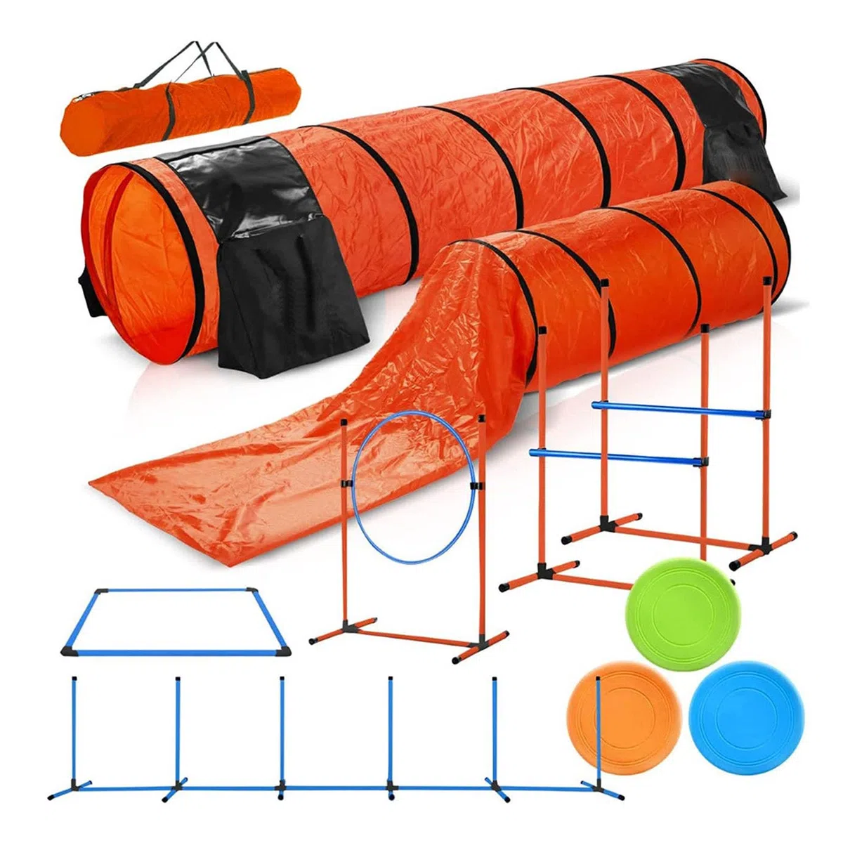 Agility-Trainingsgeräte-Set für Hunde, komplettes Übungsset mit Sprung, Hürde, Tunnel, Webstangen und Tragetasche für Outdoor-Spielen