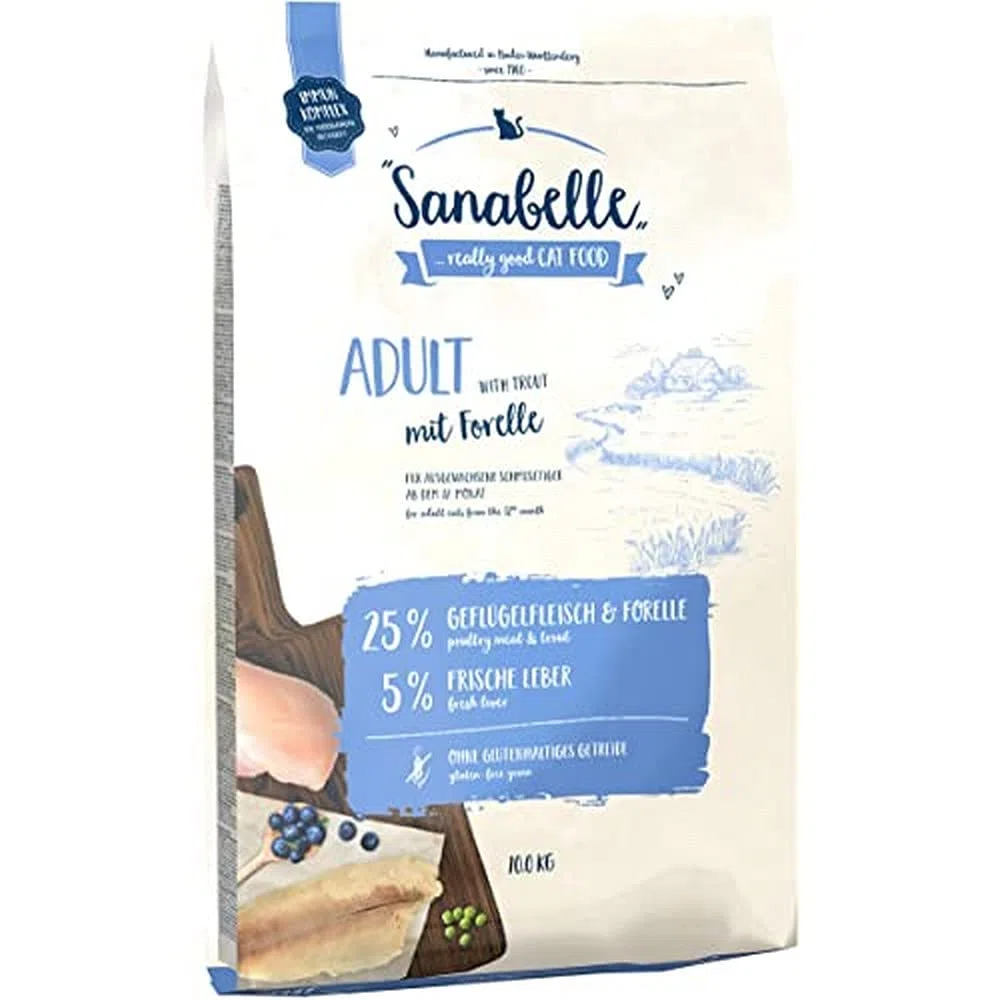 Sanabelle Adult mit Geflügel | Katzentrockenfutter für ausgewachsene Katzen | 1 x 10 kg & Adult mit Forelle | Katzentrockenfutter für ausgewachsene Katzen | 1 x 10 kg,