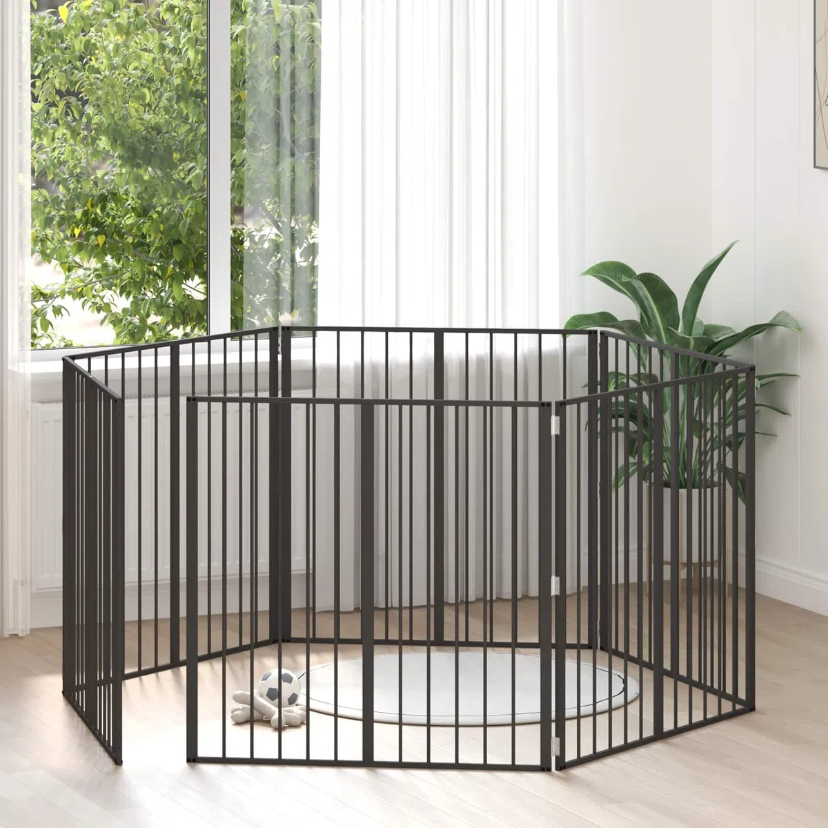 Hundetor 6 Stück Schwarz 100 x 100 cm aus verzinktem Stahl, faltbar und robust, ideal als sicherer Hundezwinger, Hundeauslauf oder Welpenauslauf für Garten, Terrasse und Innenbereich