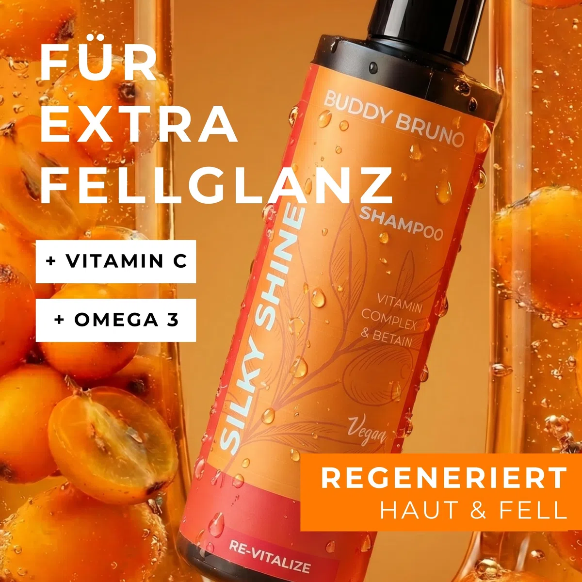 Testnote: Sehr gut - Hundeshampoo sensitiv mit Sanddorn - Fellpflege gegen Juckreiz & Geruch - 100% vegan & natürlich - für glänzendes Fell & Vitale Haut - 250ml