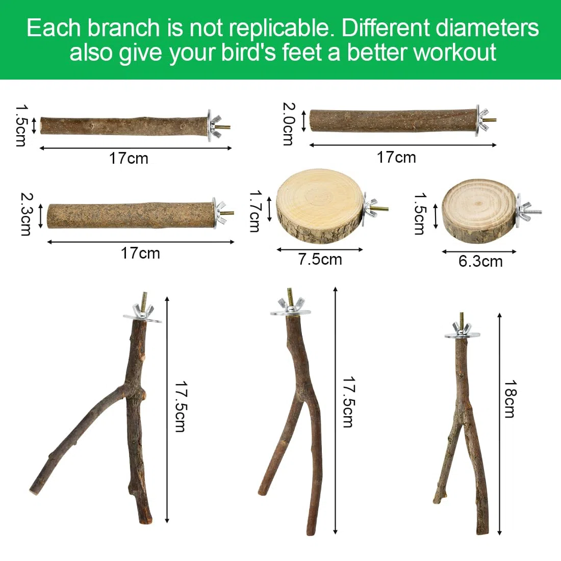 8 Stück Vogelspielzeug Holz Natur Sitzstangen Wellensittich Sitzstangen Naturholz Vogel Sitzstangen Spielzeug Vogelständer aus Holz Vogelkäfig Zubehör für Wellensittich Kanarienvogel