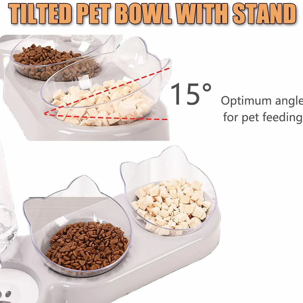 3-in-1 Katze Futternapf und Wassernapf Set, Katzennapf 3er Set, Doppel-Katzennäpfe mit Wasserspender für Haustiere, Futternapf und Wassernapf für Katzen und Kleine Hunde
