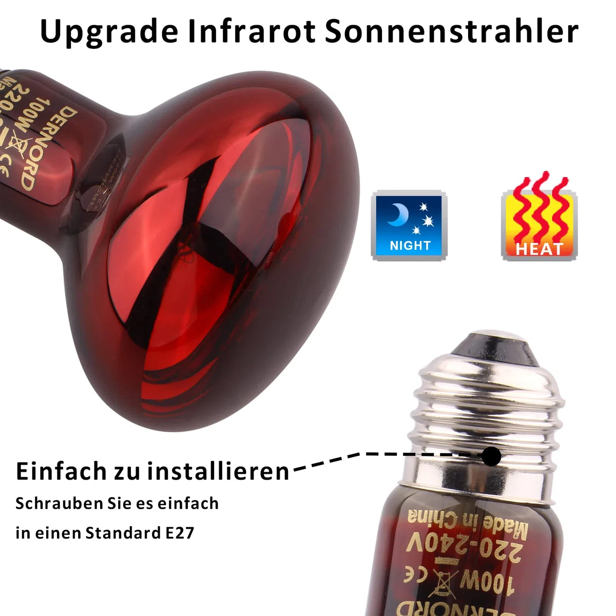 DERNORD Reptilien Rotlichtlampe Birne - 100 Watt R80 Infrarotlampe Rotlichtlampe Wärmelampe Tiere für Urzeitkrebse Schildkröten Vogelspinne Vivarium 2 Pack