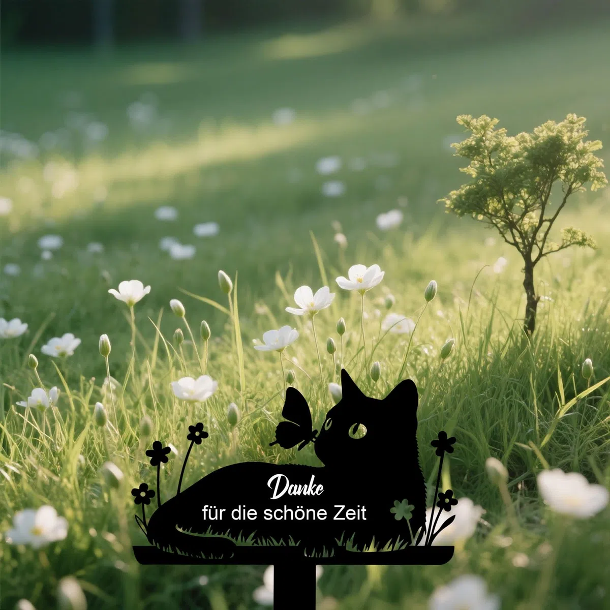 Grabstein Katze für Draußen,grabschmuck Katze wetterfest,gartenstecker,gedenktafel,Edelstahl grabstecker 25cm (Katzen)