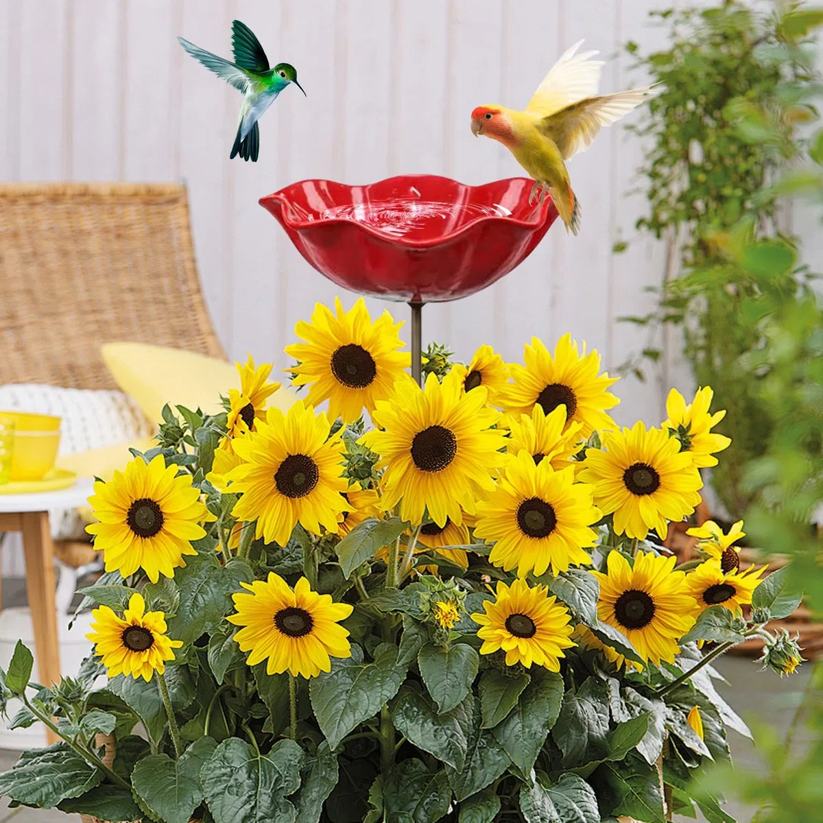 Keramik Vogeltränke Blume, Stehende Vogelbad Gartenstecker mit Stab, Wetterfest Frostsicher für Garten & Balkon, auch als Insektentränke nutzbar