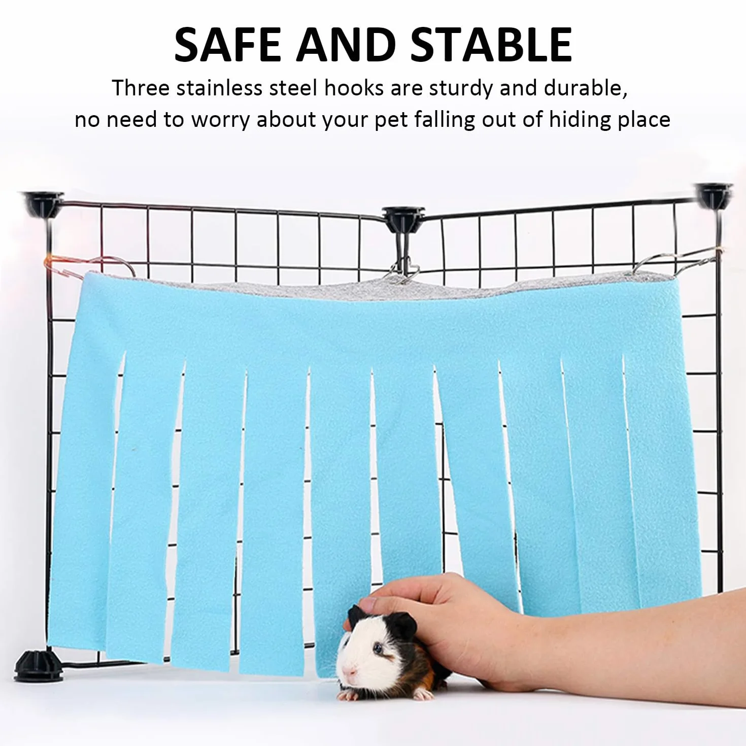 2 Stück Meerschweinchen-Höhlenhängematte mit 6 Stück Haken, kleines Tier, großes Versteckkäfigzubehör, Stoffhängematte, kleine Kaninchen- und Hamsterversteck-Hängematte (blau, grün)