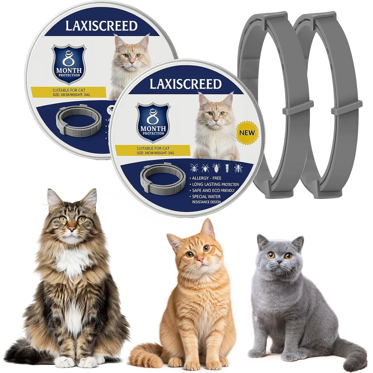 Katzenhalsband 2er Set mit pflanzlichen Ölen, 16 Monate Langzeitpflege, wasserfest, größenverstellbar, für Katzen und Kätzchen ab 7 Wochen
