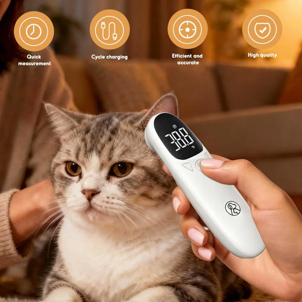 Ohrthermometer Hund, Fieberthermometer Hund Katze mit LED Anzeige, 12,8 * 3,9 cm Tragbares Ohrthermometer für Hunde, Katzen, Kühe, Ferd und Tiere, Schnelle Und Genaue