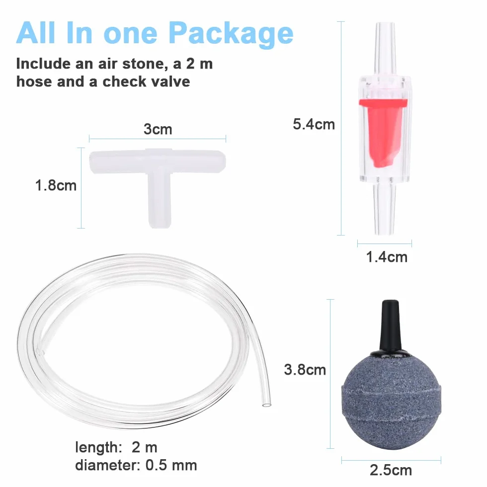 Flintronic Aquarium Luftpumpe, Leise Sauerstoffpumpe mit Rückschlagventil, Luftpumpen Kit mit Silikonschlauch, Luftstein und T-Stecker, Mini-Aquarienluftpumpe für 5-300L Fish Tank