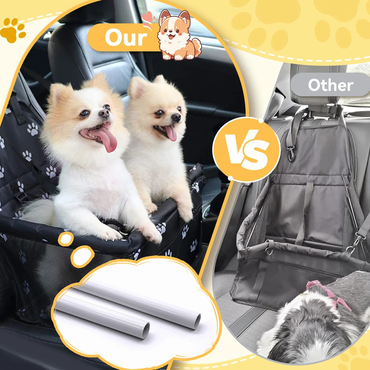 Flagest Hunde Autositz Für Kleine Hunde Bis 10 kg - Faltbarer Hundeautositz Mit Gurte & Aufbewahrungstasche, Waschbarer, Rutschfester Hundesitz Auto Für Welpen