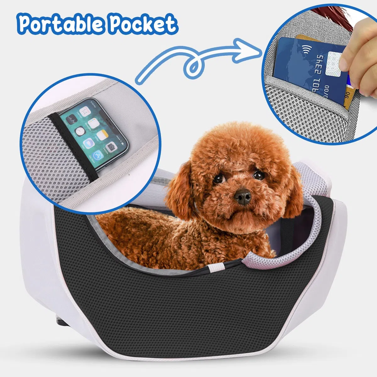 PETCUTE Hundetragetasche Tragetuch,Verstellbare Transporttasche für Haustiere,Welpen Umhängetasche für Outdoor Reisen,Atmungsaktiv Haustiertragetasche mit Sicherheitsleine,Bis zu 4kg,Schwarz,S
