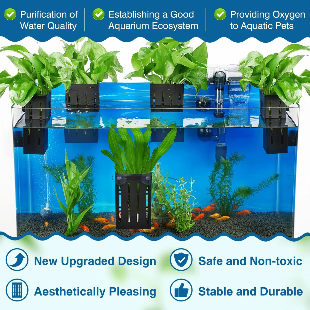 Borlech Aquarium Pflanzenhalter für Aquarium Aquaponic Pflanzenkultur Hängender Halterung und Aquascape Dekorationen Pflanztopf Zubehör (Schwarz)