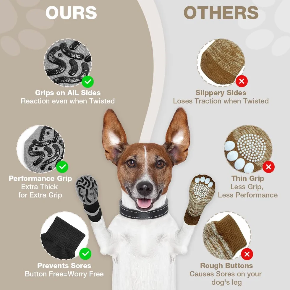 Hundesocken Anti Rutsch, 2 Paar Anti-Rutsch Socken für Hunde, mit Verstellbaren Riemen Haustierpfoten Schutz, Hundesocken für Hunde Pfotenschutz im Innenbereich im Freien, M