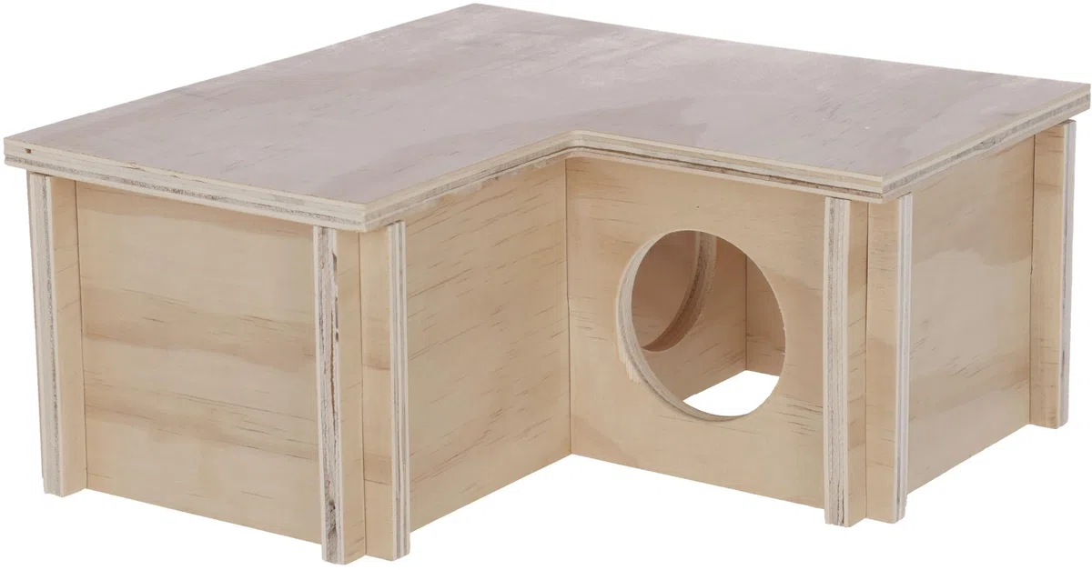 Kerbl Pet Hamsterhaus, 24x24x11 cm, Holz, 3 Kammern á 9,5x9,5 cm, Stecksystem, abnehmbares Dach