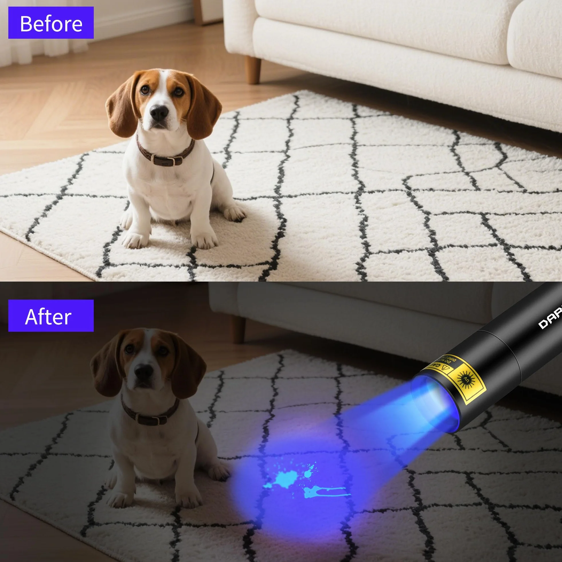 DARKBEAM 365nm UV Taschenlampe Mini Schwarzlicht – Wiederaufladbare USB-starke UV LED Taschenlampen, tragbare Woods-Lampe, Detektor für Aushärtung des Harzes, Bernstein Lampe, Heimtierurindetektoren