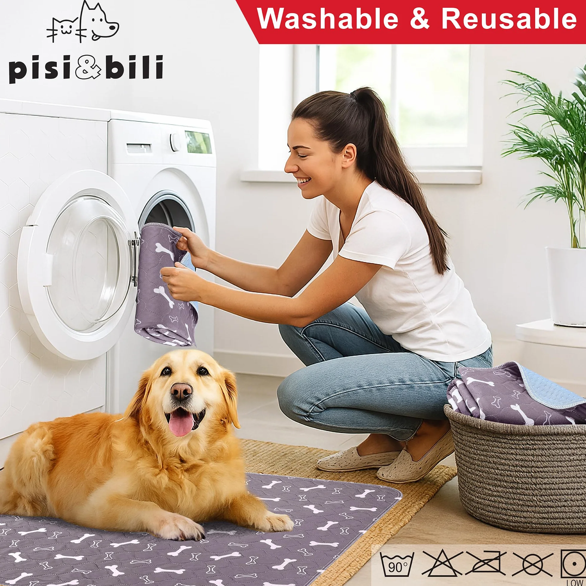 Inkontinenzunterlage für Haustiere 2er Set 80x90 cm – Waschbare, saugstarke, Oeko-Tex zertifizierte Trainingspads und Wiederverwendbare Urinunterlagen für Hunde, Katzen und Meerschweinchen