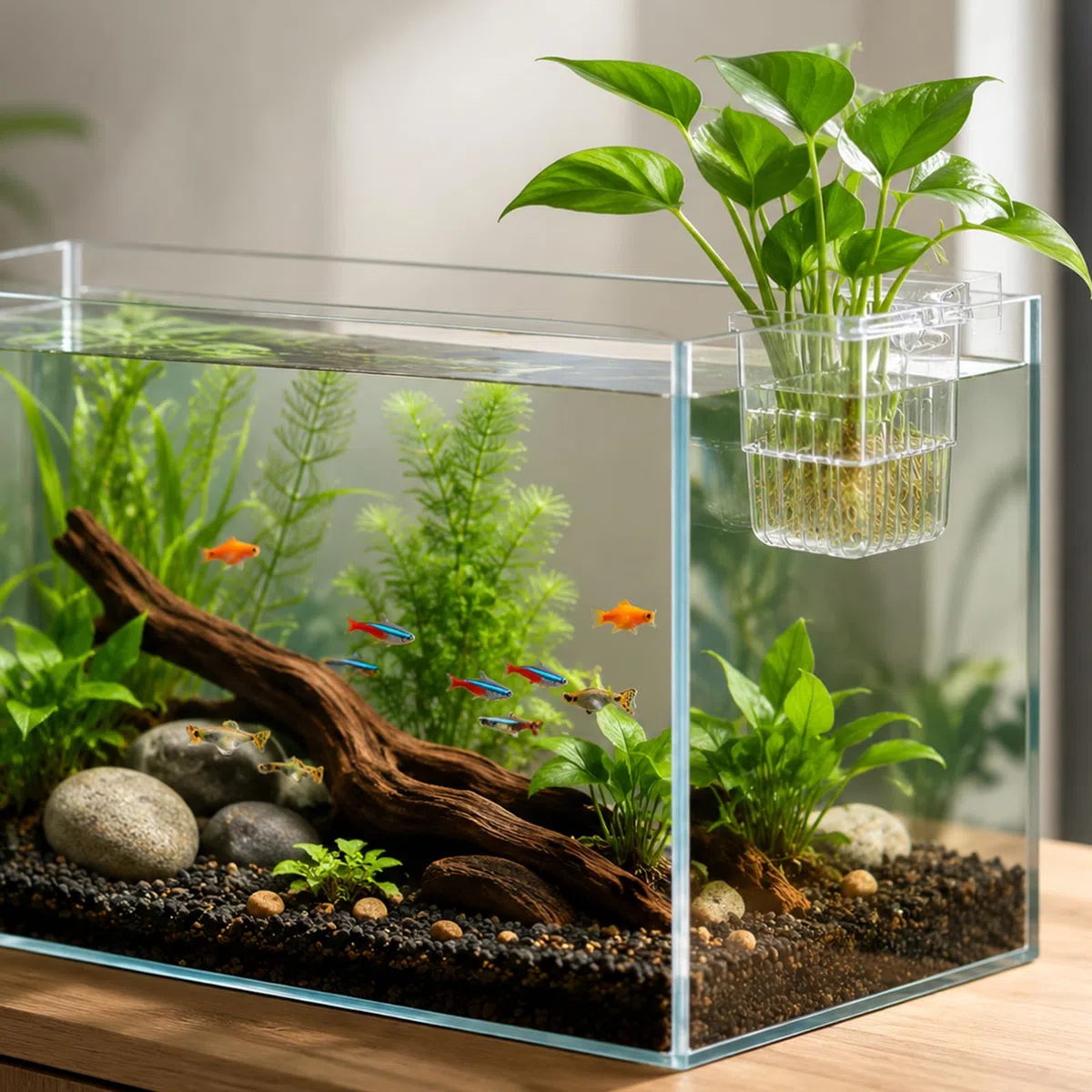 YAYODS 5 Stück Aquarium Pflanzenhalter Transparent - 4 Einzelkörbe + 1 Mehrkammerkorb - Kunststoff Pflanzkorb mit Schraub-Klemmhalterung für Wasserpflanzen, Hydrokultur und Aquascaping