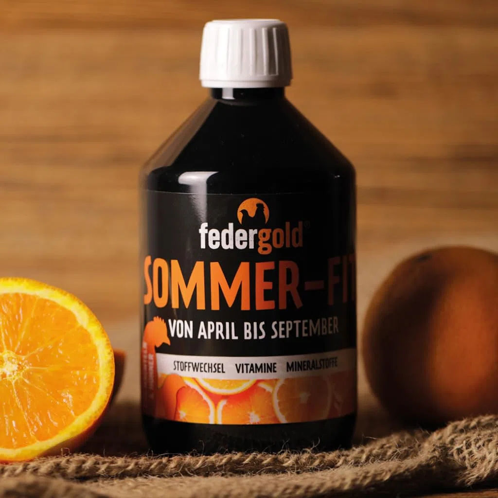 federgold Sommer-Fit 500ml Vitamine für Hühner & Wachteln | Vitamine & Elektrolyte für Sommer, Hitze & Legephase – unterstützt Vitalität, Stoffwechsel & Belastung bei Geflügel
