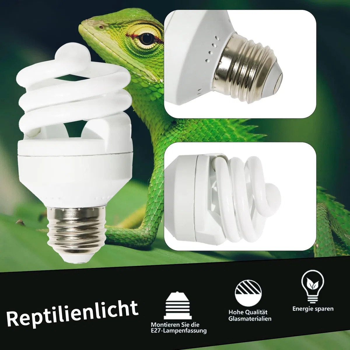 LUCKY HERP UVB Lampe Terrarium, Reptilien UVA UVB Lampe 5W 5.0, MINI UV Lampe Terrarium für Schildkröte, Bartagamen, Schlangen, Eidechsen, Geckos, Vögel
