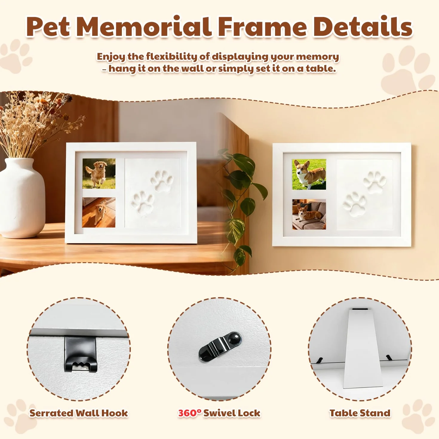 Pfotenabdruck Set Hund Katze, Baby Fussabdruck Set 0-6 Monate, Abdruck Bilderrahmen aus Ton, pfotenabdruck set katze, Hunde Geschenke, zum Aufhängen oder Aufstellen, Weiß