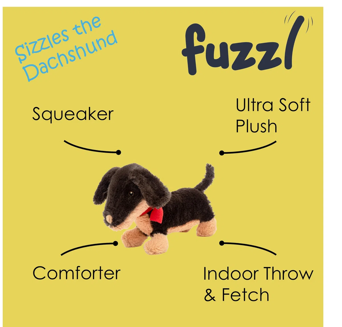 Fuzzl Sizzles der Dackel - Interaktives Hundespielzeug mit Quietscher, ideal für kleine und große Hunde, quietschendes Hundespielzeug