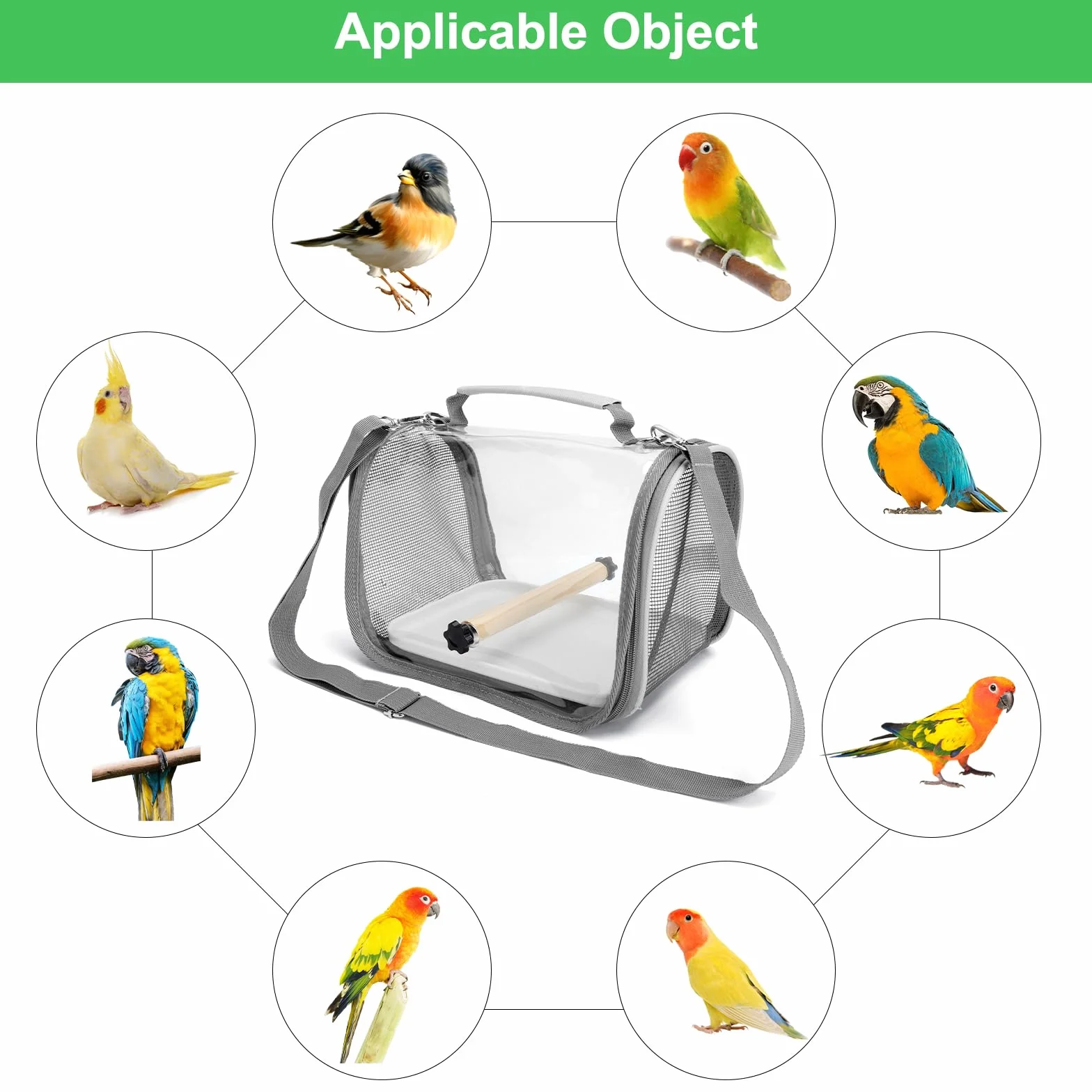 Vogel Transportbox mit Holzstab und Tablett, Rucksack für Vögel, Vogeltragetasche mit Stehstange, Leichter Rucksack für Papagei, Vogelkäfig für Wellensittich für Papageien,Sittiche,1 Backenzähne-grau