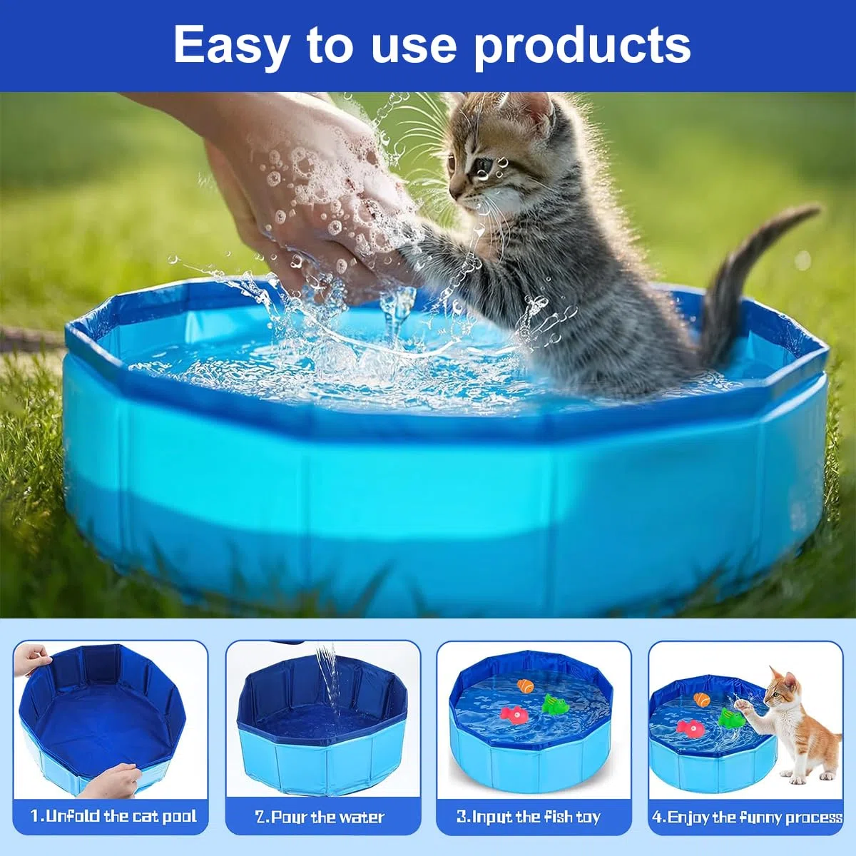 Hundepool,Katzenpool,Hundeplanschbecken,Faltbar Hundepool,30x10 cm Hundepools für Kleine,Hunde Schwimmbecken,PVC,Schwimmbad Für Hund,Pool für Hunde (Blau)