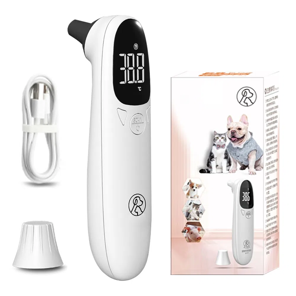 Ohrthermometer Hund, Fieberthermometer Hund Katze mit LED Anzeige, 12,8 * 3,9 cm Tragbares Ohrthermometer für Hunde, Katzen, Kühe, Ferd und Tiere, Schnelle Und Genaue