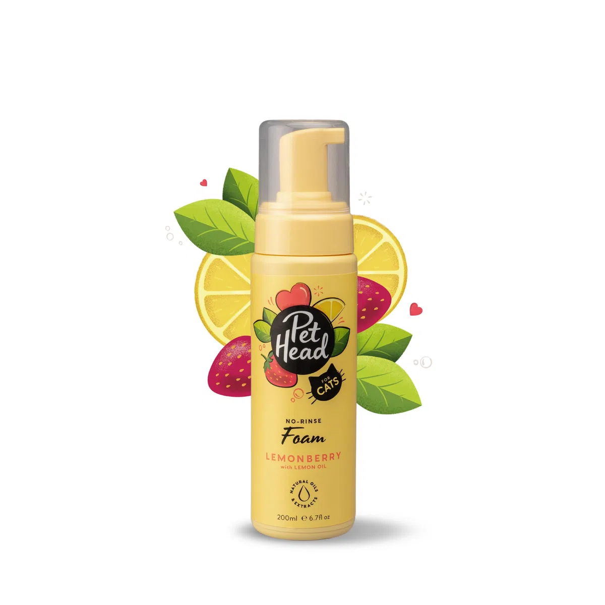 Pet Head Felin' Good Schaumshampoo ohne Ausspülen für Katzen | Zitronenbeeren-Duft | Pflegt & Beruhigt das Fell Ihres Katzens | Schnell & Einfach zu Bedienen | Sanfte Formel für Kätzchen | 200ml