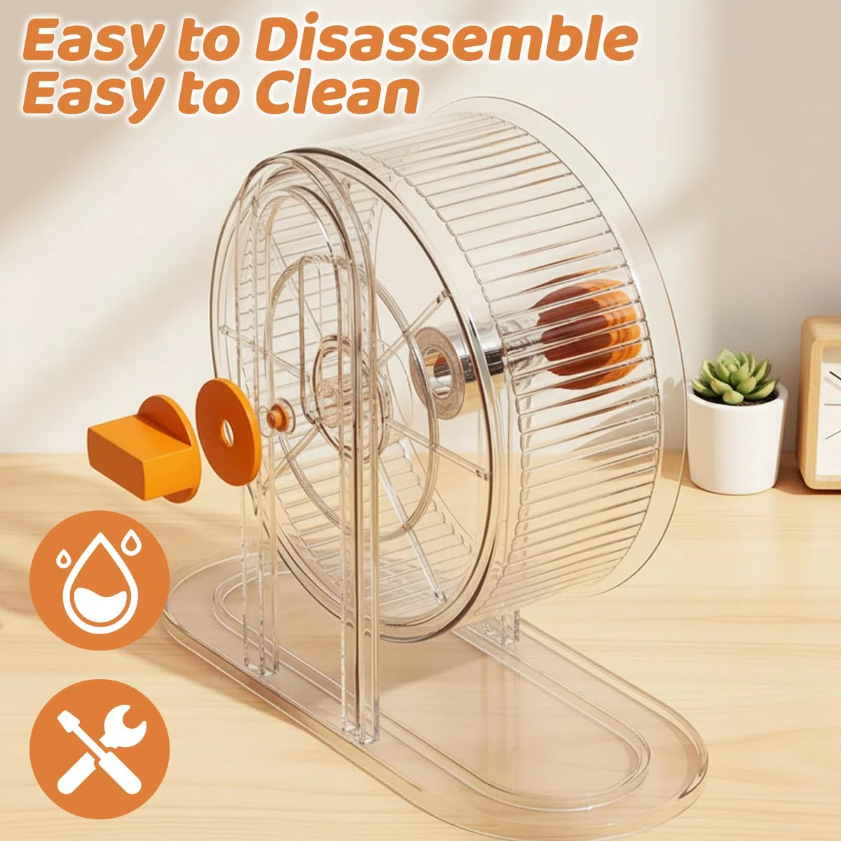 Hamsterrad Super Silent 21cm, Leises Hamster Laufrad PP Einstellbarer Hamsterräder Kleintiere Laufrad Großes Rattenrad für Rennmäuse Chinchillas Kleintiere (Transparent)